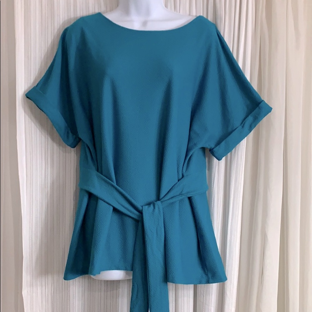 Dana Buchman Textured Tie Top with Cuffed Sleeve